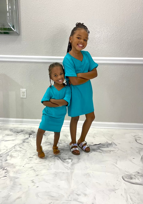 Mommy & Me V-Neck T-Shirt Dress | Teal