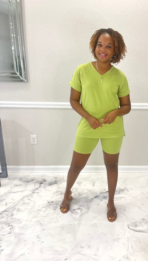 Mommy & Me V-Neck Biker Short Set | Green