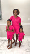 Mommy & Me V-Neck Biker Short Set | Hot Pink