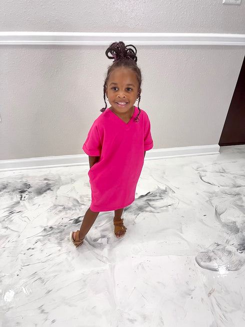 Mommy & Me V-Neck T-Shirt Dress | Hot Pink