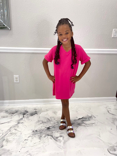 Mommy & Me V-Neck T-Shirt Dress | Hot Pink