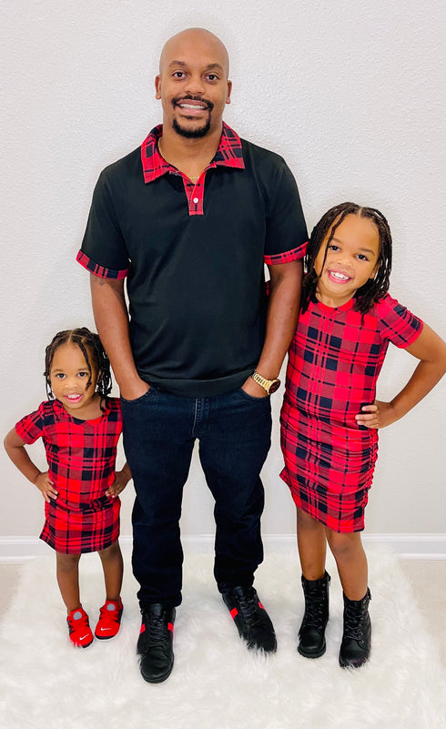 Family Day Out Matching Red Plaid Dress & Polo Shirts