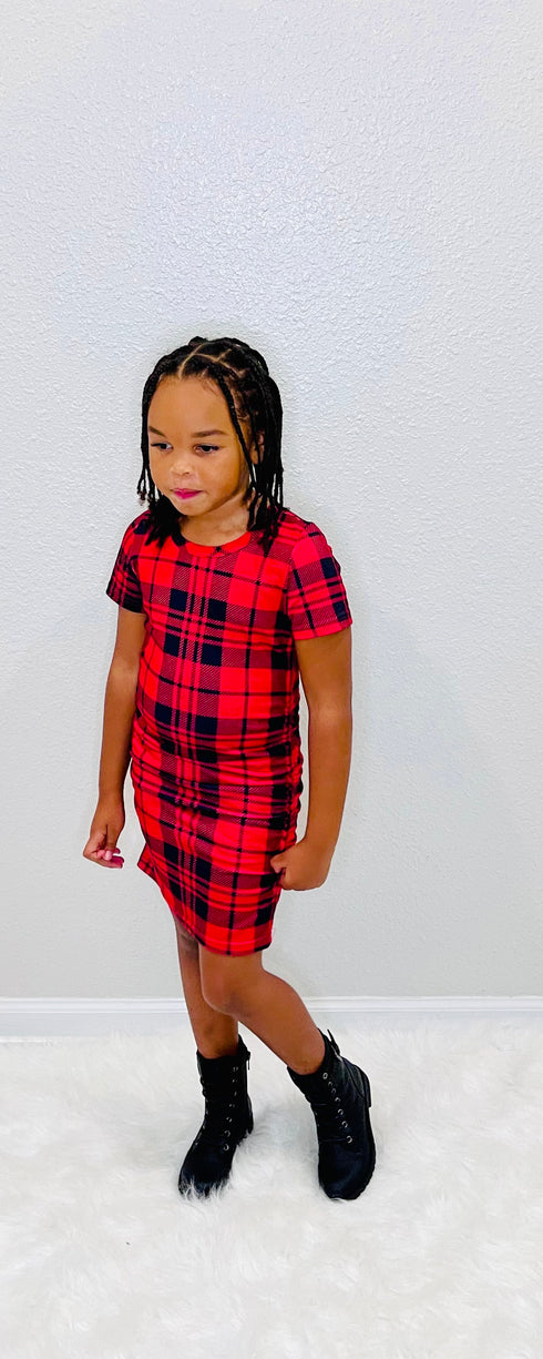 Family Day Out Matching Red Plaid Dress & Polo Shirts