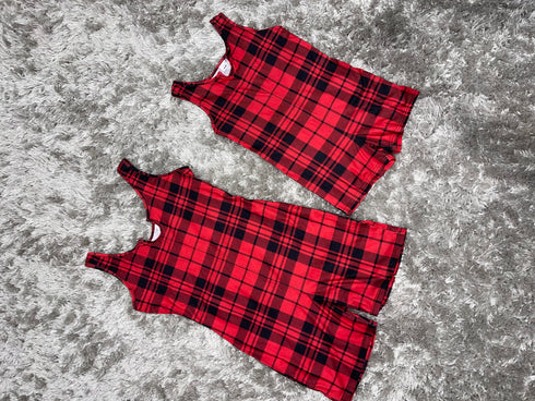 Mommy & Me Red Plaid Sleeveless Romper