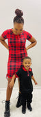 Family Day Out Matching Red Plaid Dress & Polo Shirts