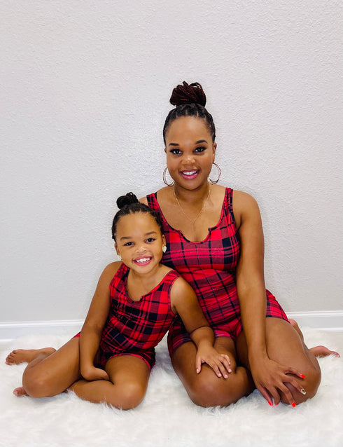 Mommy & Me Red Plaid Sleeveless Romper