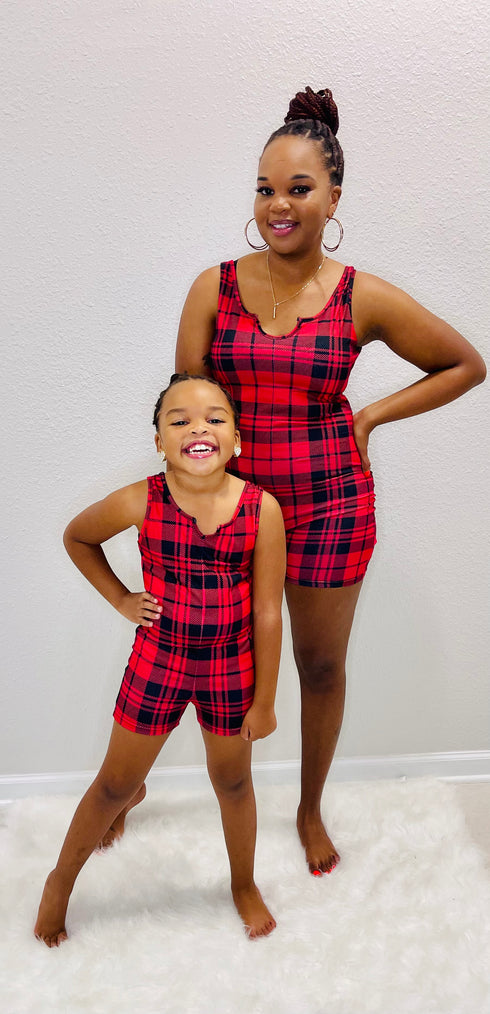 Mommy & Me Red Plaid Sleeveless Romper