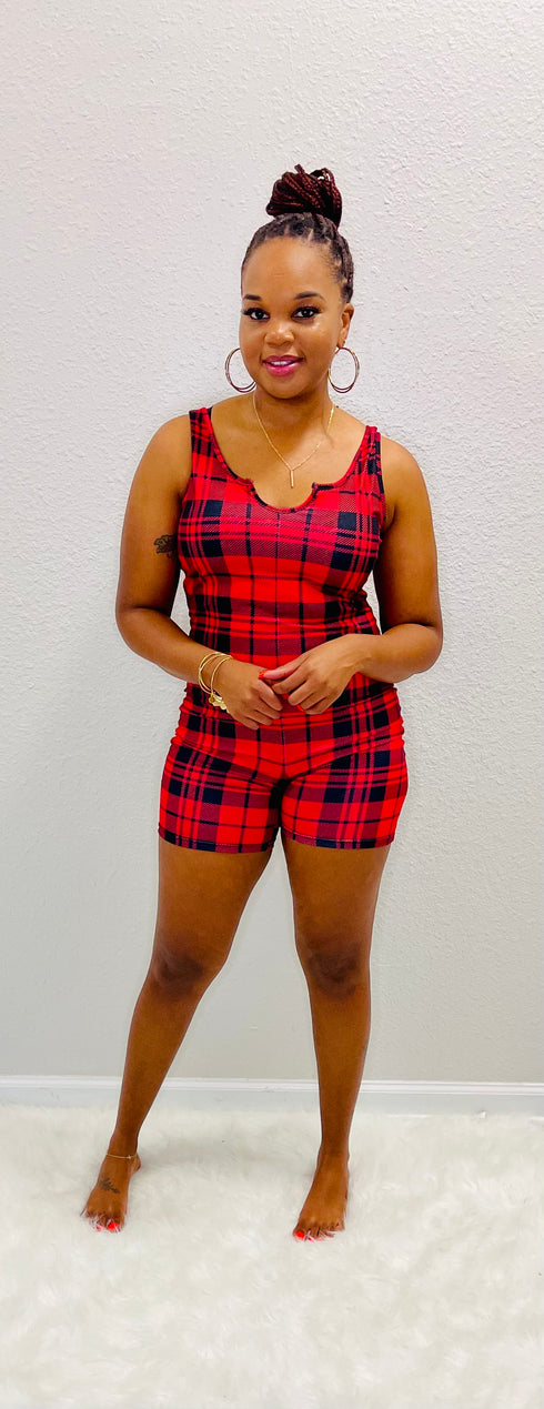 Mommy & Me Red Plaid Sleeveless Romper